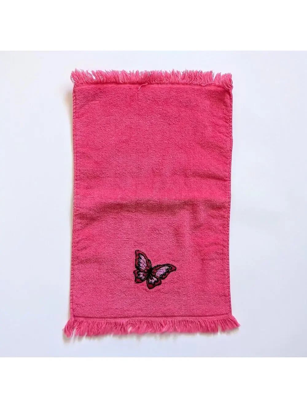 Vintage Hot Pink Fingertip Towel with Butterfly Applique